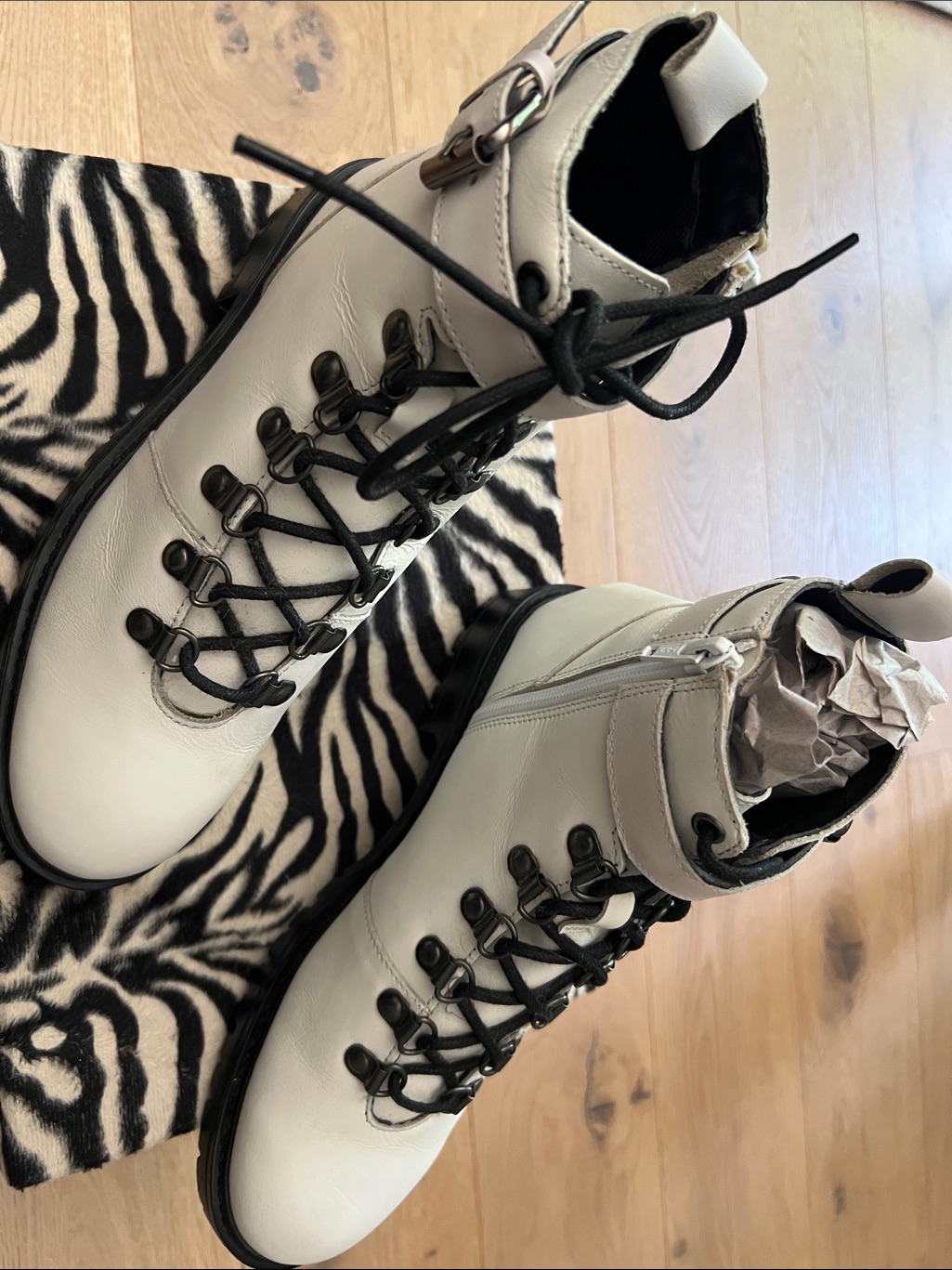 Nasty Gal Cream Lace-Up Hiker Boots With Black Hardware